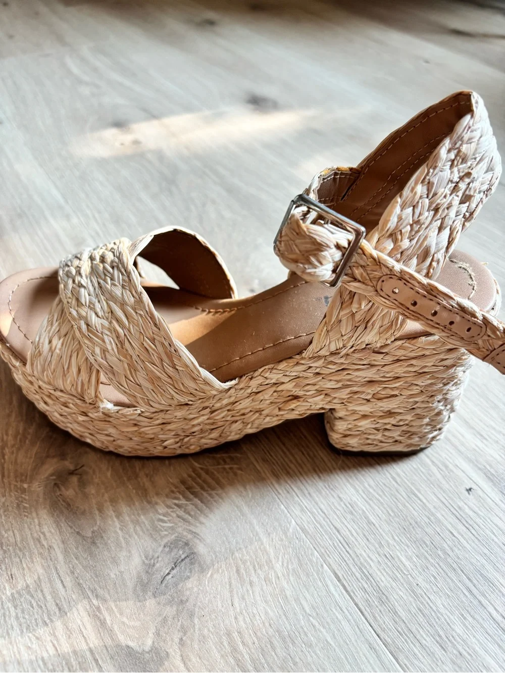 Woven Espadrille Wedge Sandals - Natural